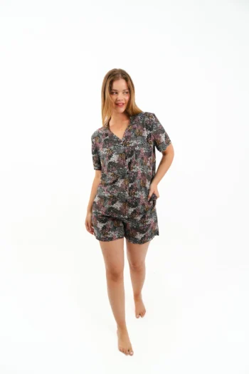 printed buttoned pyjama pants set