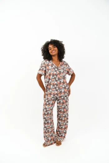 floral buttoned pyjama pants set - Image 3