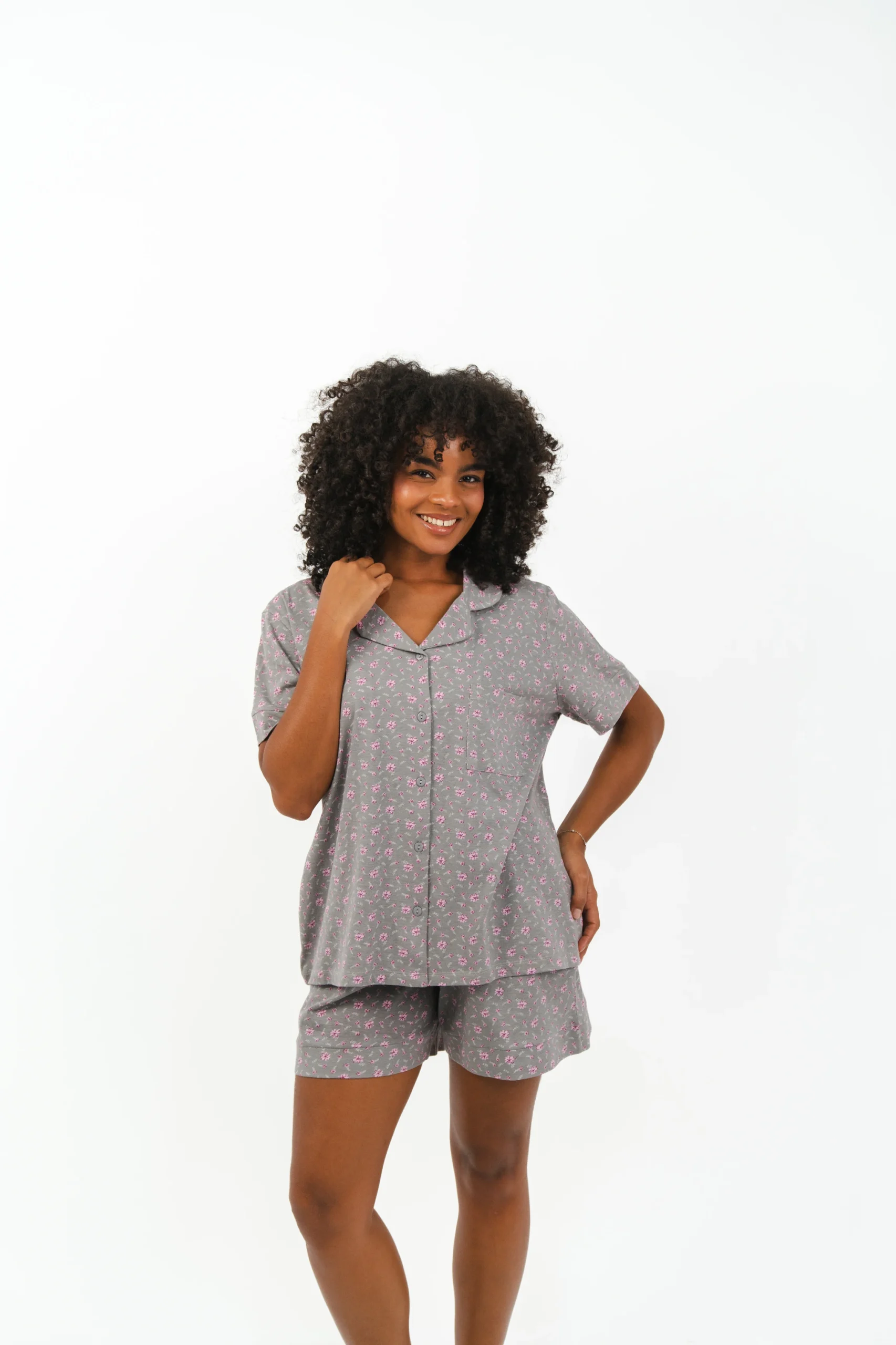 Floral buttoned shorts set