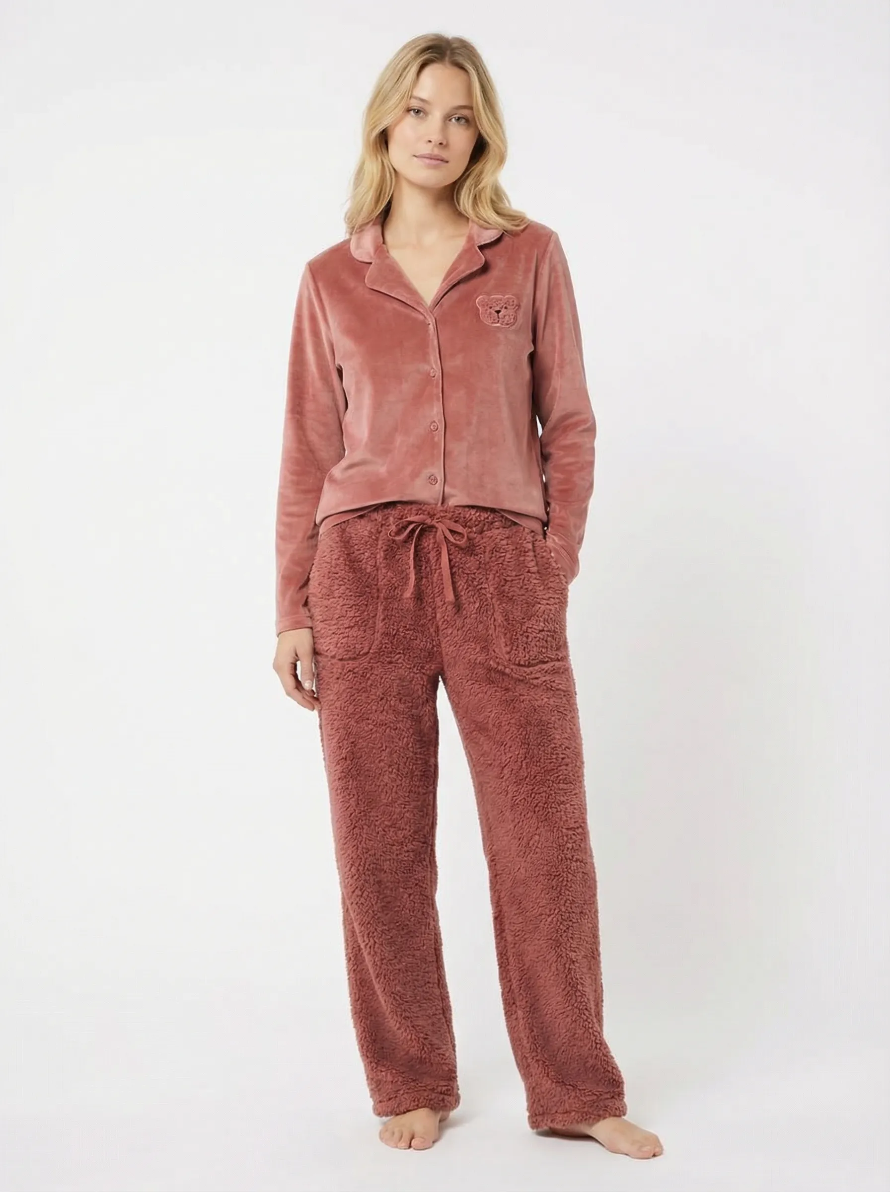 Teddy Velvet Long Sleeve Pajama Set