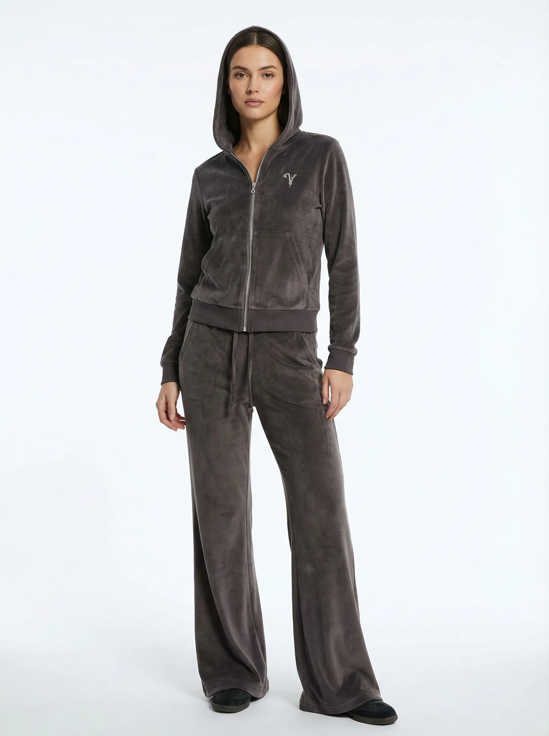 Velour Zip-Up Hoodie & Pants Set