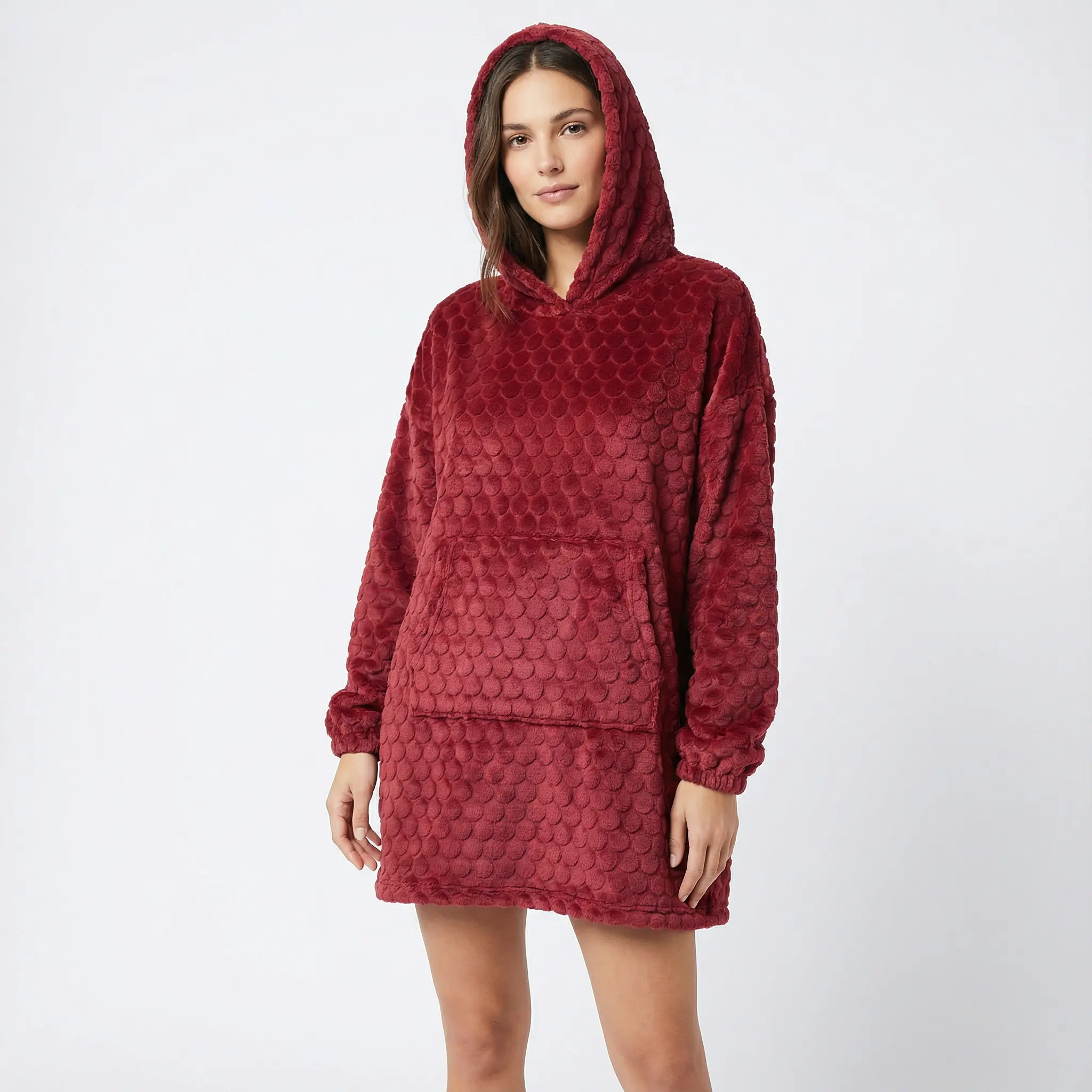 Dark Red Hooded Poncho