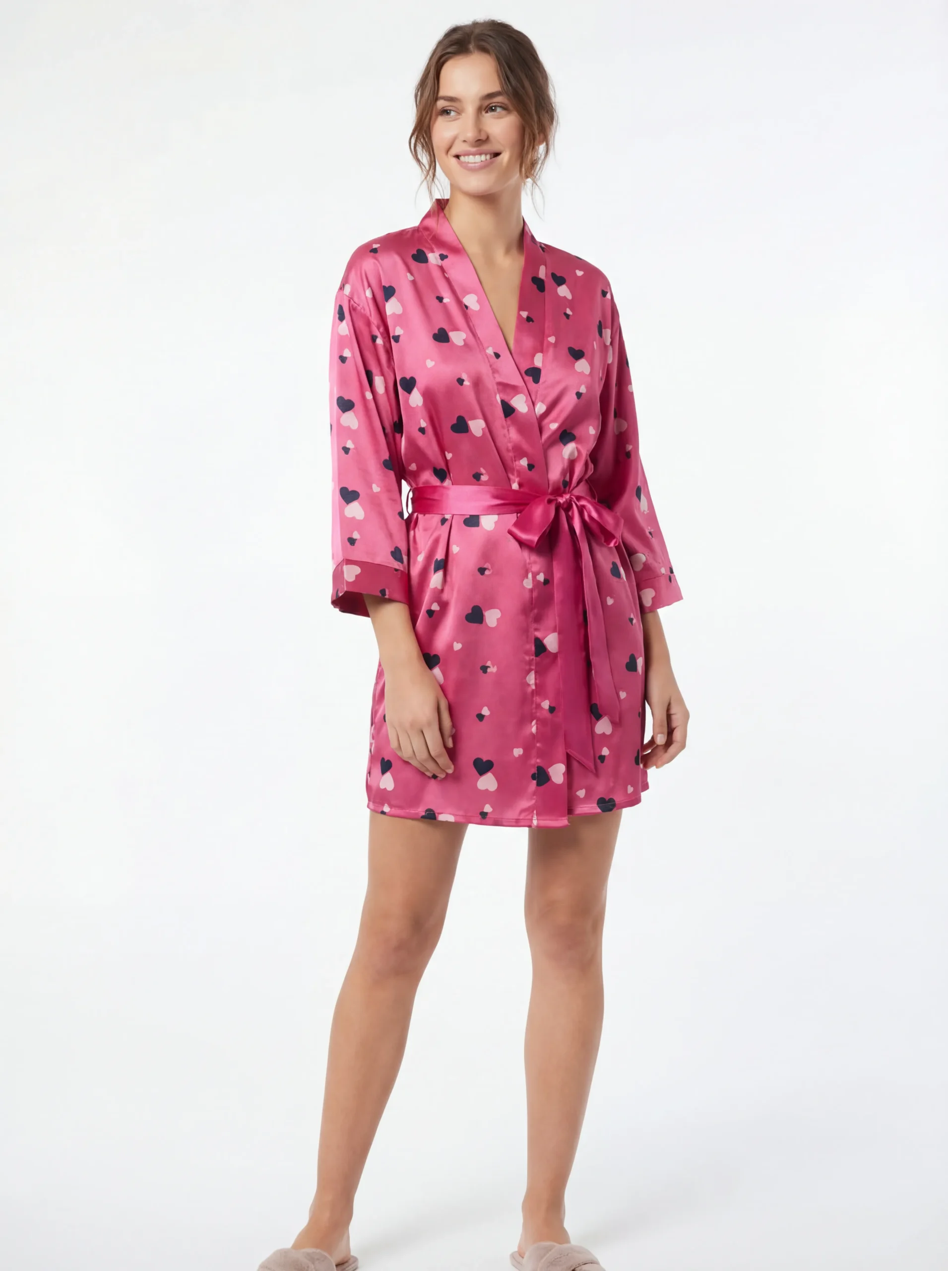 Printed Satin Robe – Hearts